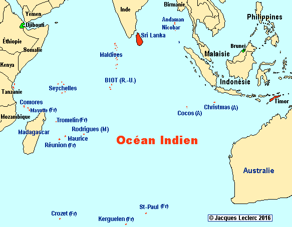 ocean indien carte du monde - Image