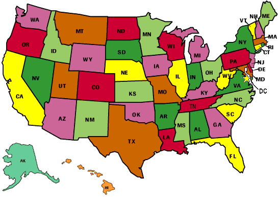 Usa Carte Des États Américains