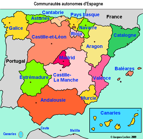 Espagne Carte Des Communautes Autonomes
