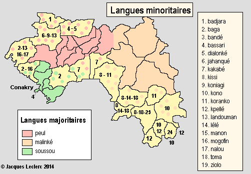 Localisation des régions naturelles en République de Guinée