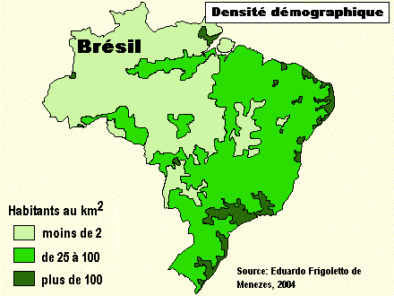 Brésil: densité de la population