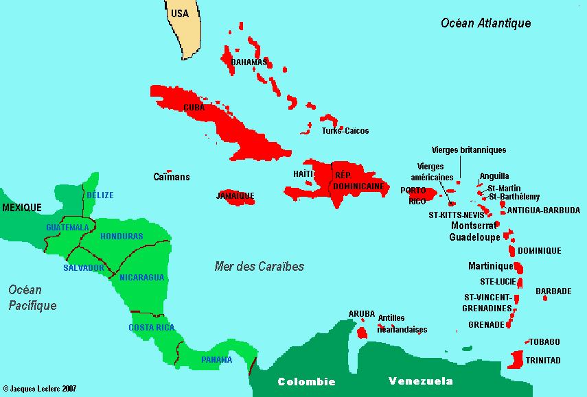 les antilles françaises carte du monde