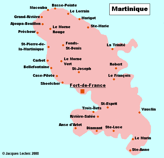 cartes de la martinique avec ses communes et quartiers